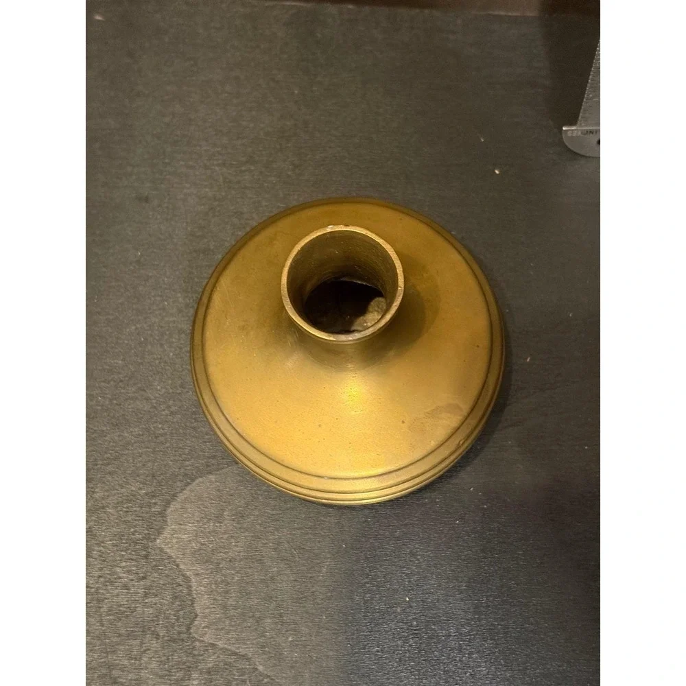 Vintage Solid Brass Bud Vase Ribbed Tiered Base Small Round Gold Decorative Vase